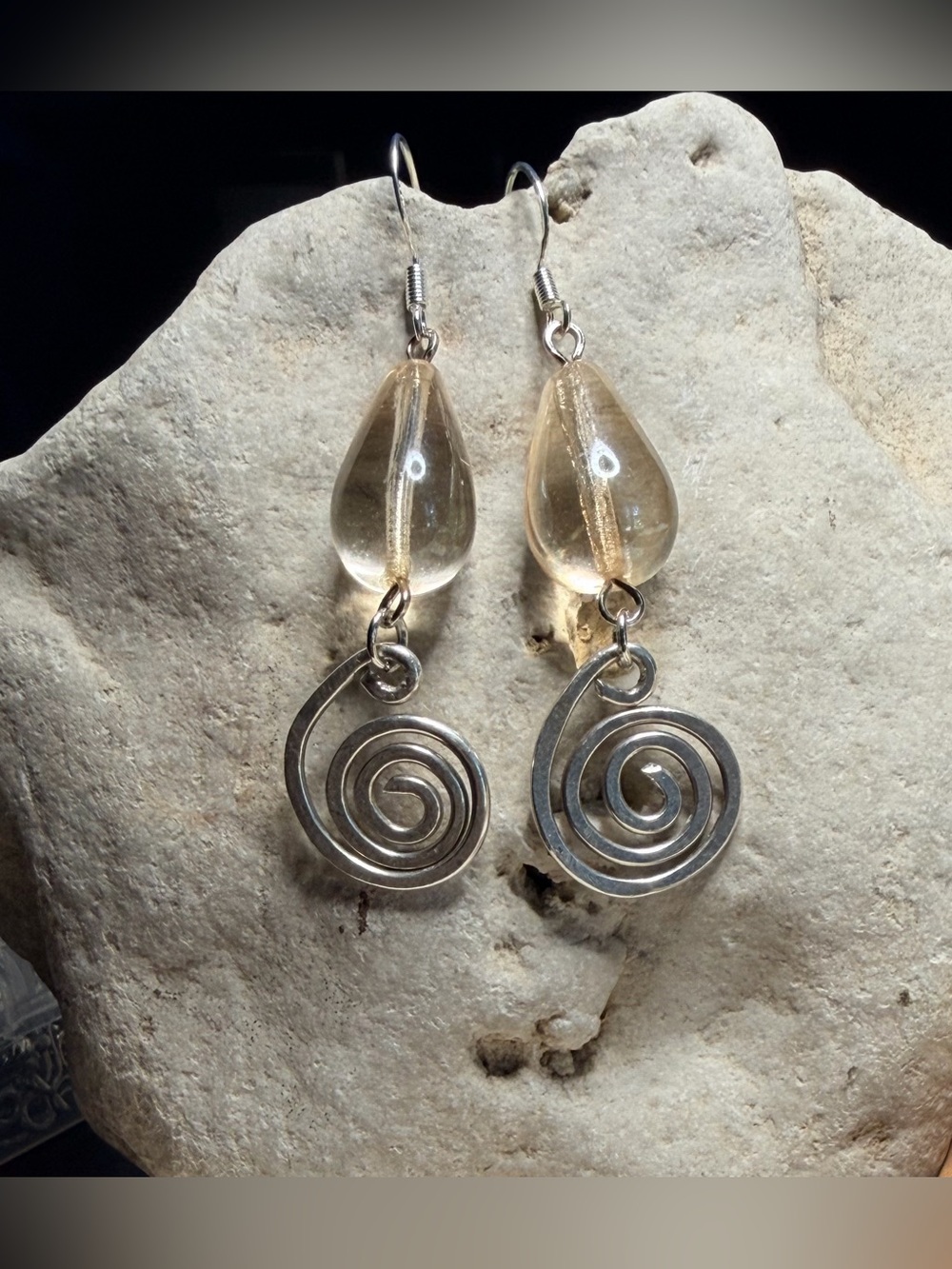 ✨Handmade✨ Gold Teardrop & Silver Spiral Earrings - Hypoallergenic